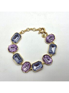 Talbots Bracelet Purple Blue Faceted Chunky Beaded Tennis Adjustable Goldtone